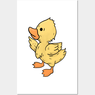 Duckling hand drawn looking to the left yellow Posters and Art